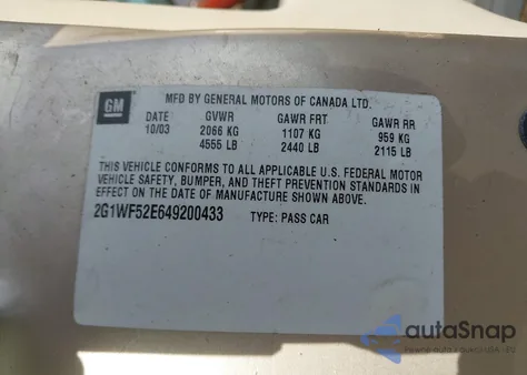 2004 Chevrolet Impala from USA, damaged, VIN 2G1WF52E649200433